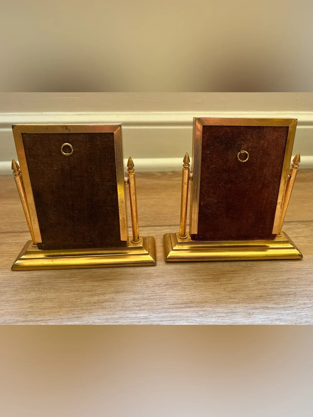 Vintage Brass Tabletop Photo Frames on a Swinging Stand - 4”x6” (set of 2)